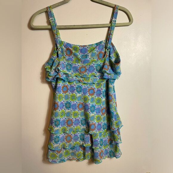 Y2K Bright color Adjustable Spaghetti Straps Ruffled Layered Lightweight Top Sz6 - Picture 2 of 8